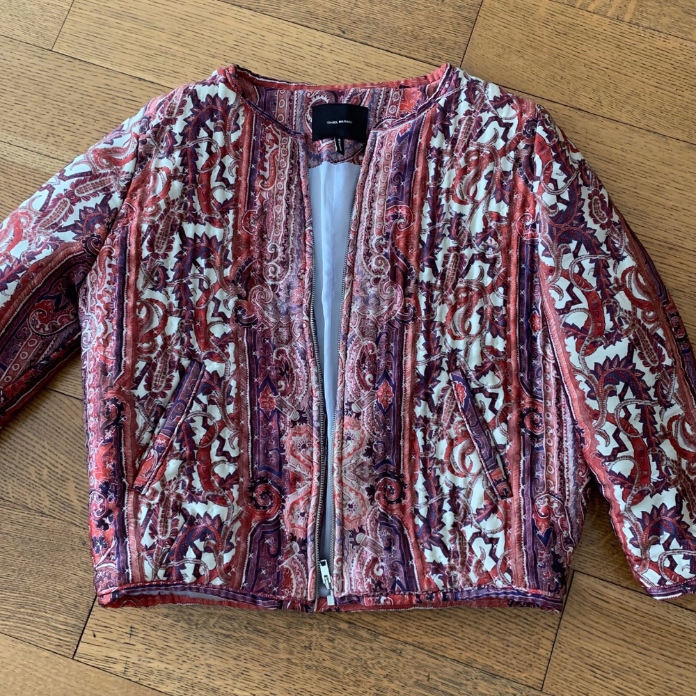 ISABEL MARANT Gamble Printed Silk Bomber Zip-Front